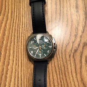 Brand new Shinola Runwell watch. Blue leather band, green face.